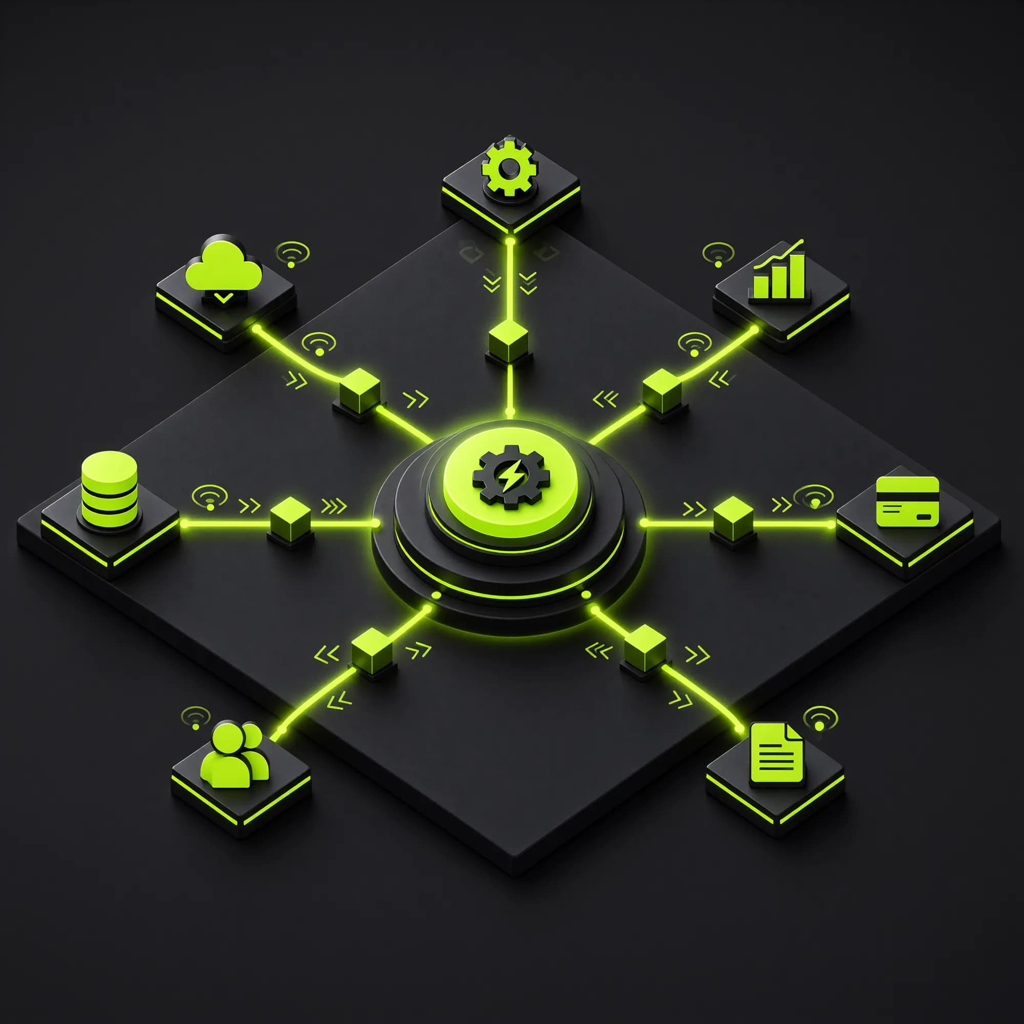 How an AI-run business system connects: attract, capture, convert, manage, automate, operate